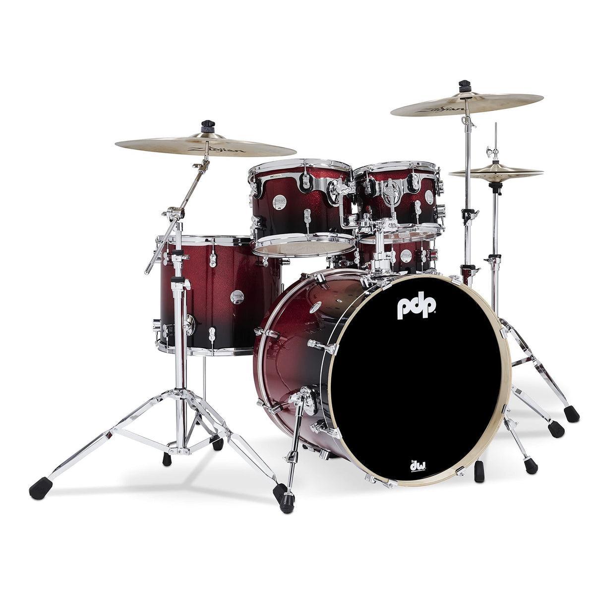 PDP Concept Maple 5-Piece Shell Pack 22", Red-to-Black Fade, Chrome Hardware view 2
