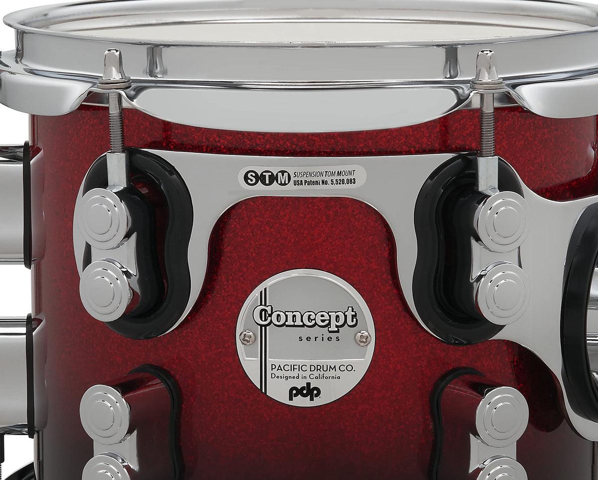 PDP Concept Maple 5-Piece Shell Pack 22", Red-to-Black Fade, Chrome Hardware view 4