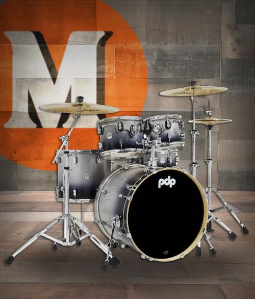 PDP Concept Maple 5-Piece Shell Pack 22", Silver-to-Black Fade, Chrome Hardware view 1